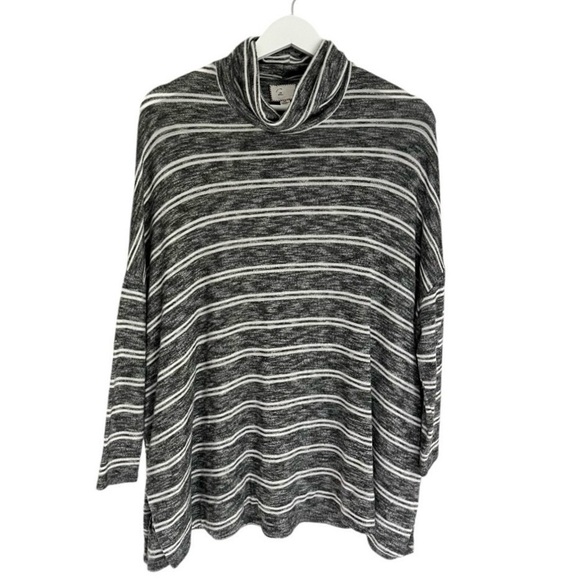 Anthropologie Postmark‎ Mock Neck Stripe Lightweight Sweater Grey White Small - Picture 2 of 9